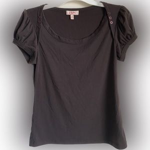 Vintage Y2K Candies Baby Tee with Ruffled Cap Sleeves and Tiny Button Accents XL